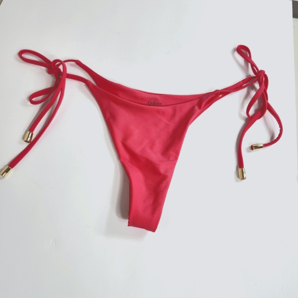 NWOT Quince Italian Triangle Adjustable Side-Tie Bikini Bottom Small HIBISCUS
